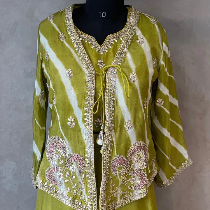 INDO FUSION HANDWORK PLAZO SET - Mehndi Green - 42