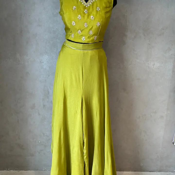 INDO FUSION HANDWORK PLAZO SET - Mehndi Green - 44