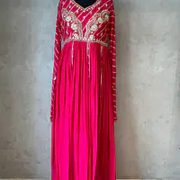 BRIDE SPECIAL LAHARIYA HANDWORK SUIT - Cherry Red - 38