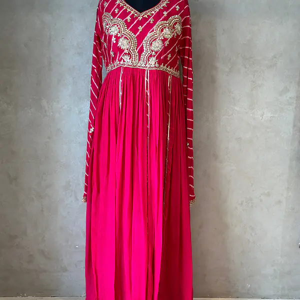 BRIDE SPECIAL LAHARIYA HANDWORK SUIT - Cherry Red - 38