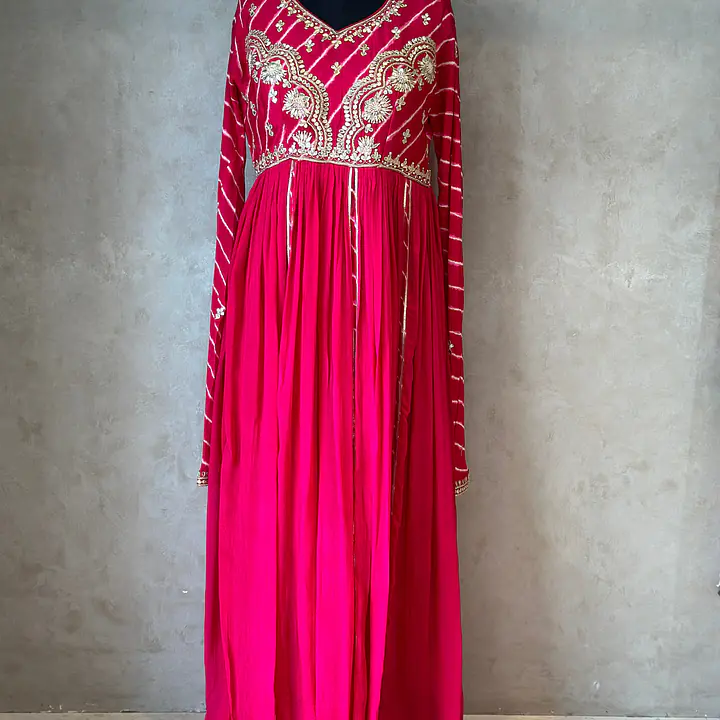 BRIDE SPECIAL LAHARIYA HANDWORK SUIT - Cherry Red - 38