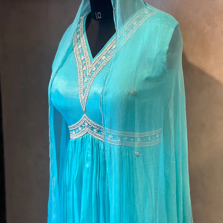 ANARKALI INDO-FUSION SUIT - Sky Blue - 40