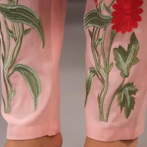 EMBROIDERED KURTA PANT SET - BABY PINK - 38