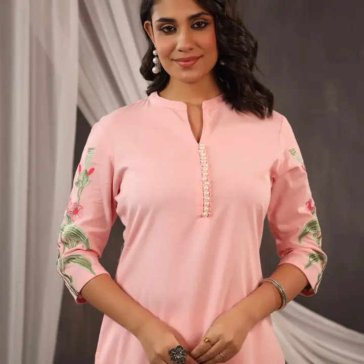 EMBROIDERED KURTA PANT SET - BLACK - 42