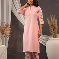 EMBROIDERED KURTA PANT SET - BLACK - 44