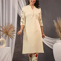 EMBROIDERED KURTA PANT SET - BLACK - 46