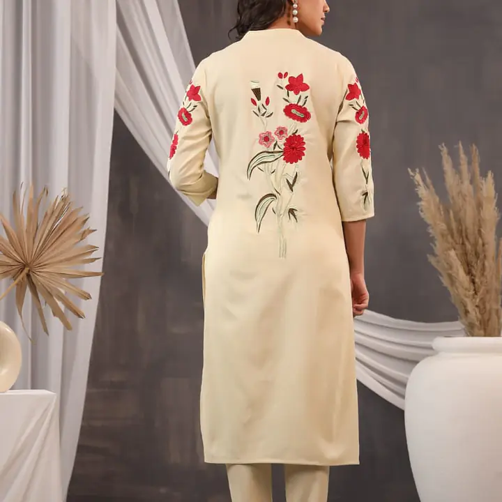EMBROIDERED KURTA PANT SET - BABY PINK - 40