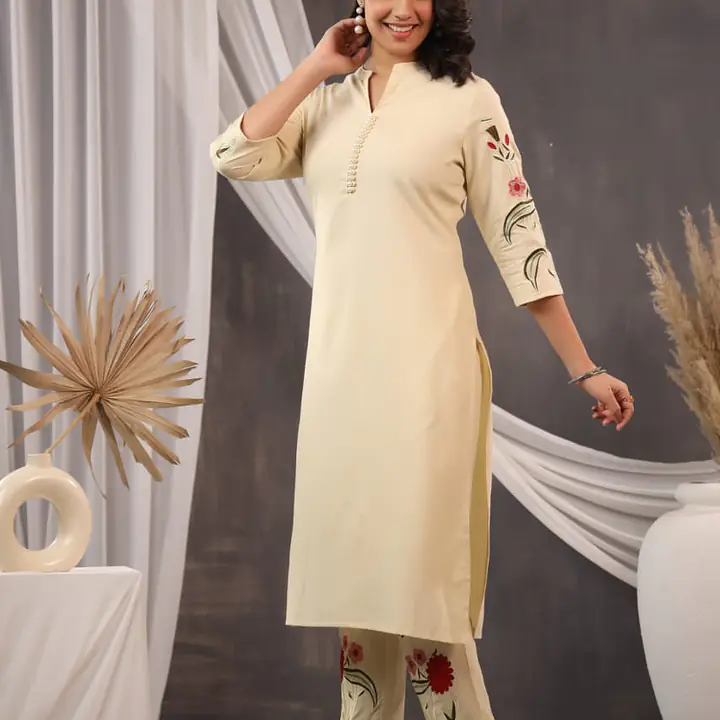 EMBROIDERED KURTA PANT SET - BABY PINK - 44