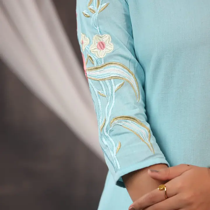 EMBROIDERED KURTA PANT SET - SKY BLUE - 42