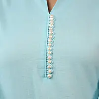 EMBROIDERED KURTA PANT SET - SKY BLUE - 44