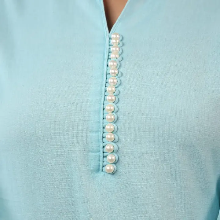 EMBROIDERED KURTA PANT SET - SKY BLUE - 44