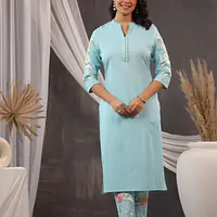 EMBROIDERED KURTA PANT SET - Lemon Yellow - 40