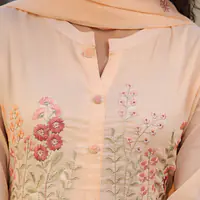 BEAUTIFUL EMBROIDERED MUL COTTON SUIT SET - Light orange - 40