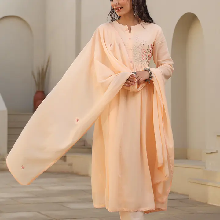 BEAUTIFUL EMBROIDERED MUL COTTON SUIT SET - Light green - 40