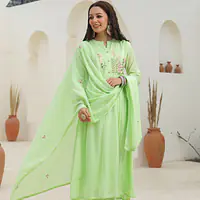 BEAUTIFUL EMBROIDERED MUL COTTON SUIT SET - Sky blue - 38