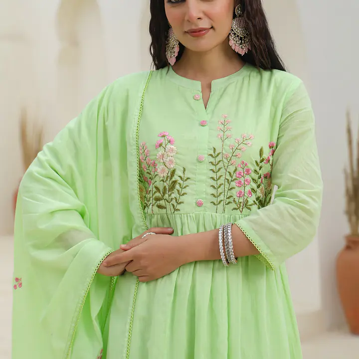 BEAUTIFUL EMBROIDERED MUL COTTON SUIT SET - Sky blue - 40