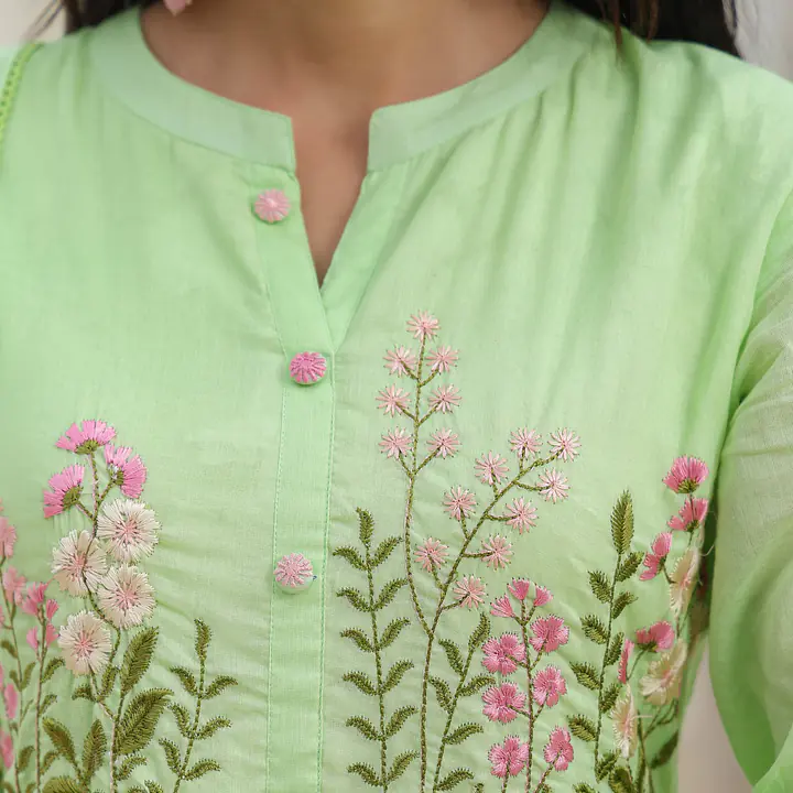 BEAUTIFUL EMBROIDERED MUL COTTON SUIT SET - Sky blue - 42
