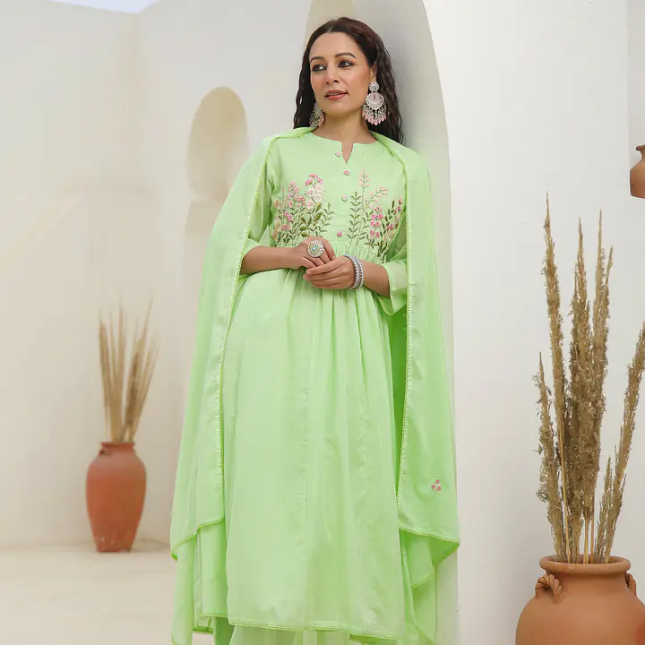 BEAUTIFUL EMBROIDERED MUL COTTON SUIT SET - Sky blue - 44