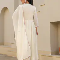 BEAUTIFUL EMBROIDERED MUL COTTON SUIT SET - White - 44