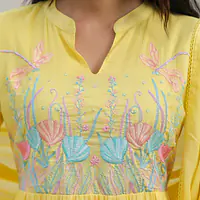BEAUTIFUL EMBROIDERED MUL COTTON SUIT SET - Yellow - 44