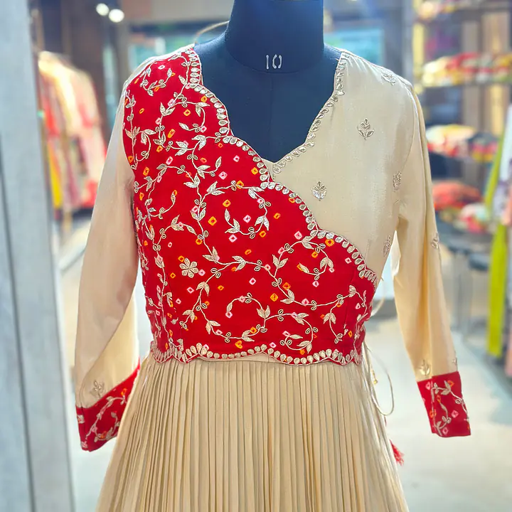 TRADITIONAL PURE ZARI TISSUE HANDWORK GOWN - Off White - 36