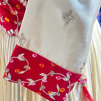 TRADITIONAL PURE ZARI TISSUE HANDWORK GOWN - Off White - 38