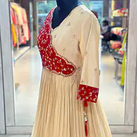 TRADITIONAL PURE ZARI TISSUE HANDWORK GOWN - Off White - 40
