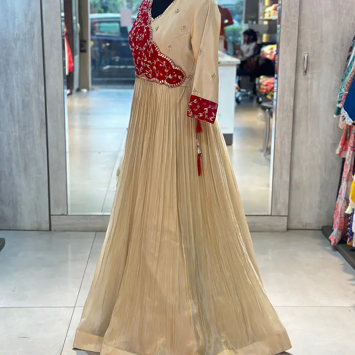 TRADITIONAL PURE ZARI TISSUE HANDWORK GOWN - Golden Brown - 38