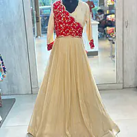 TRADITIONAL PURE ZARI TISSUE HANDWORK GOWN - Golden Brown - 40