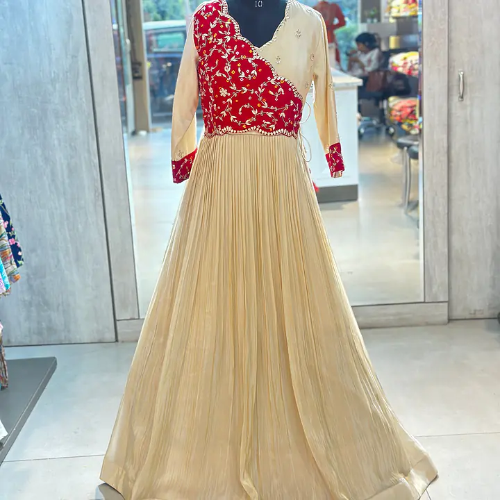 TRADITIONAL PURE ZARI TISSUE HANDWORK GOWN - Golden Brown - 40