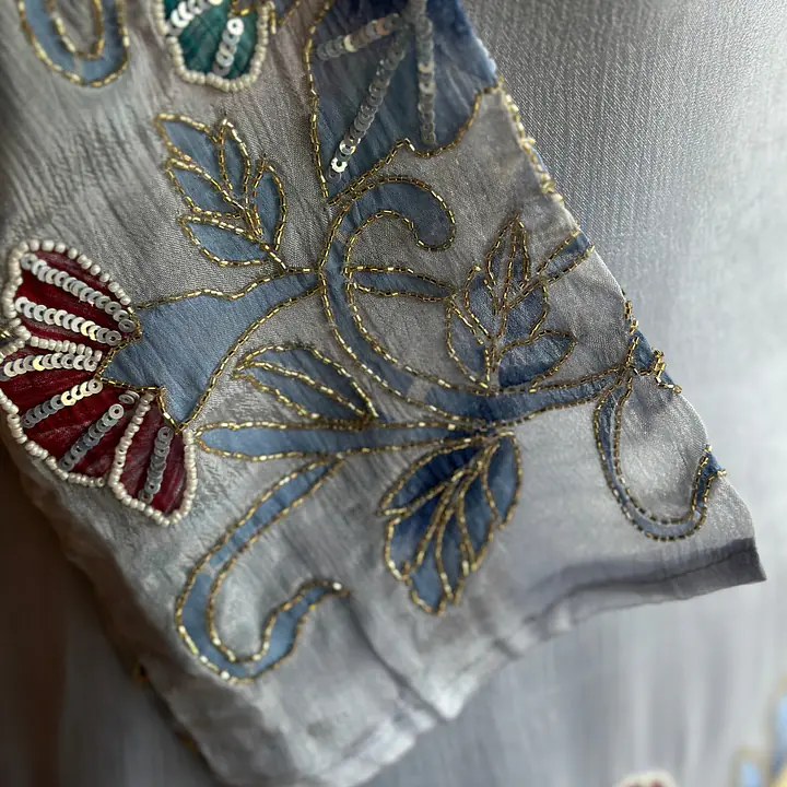 PURE CHINON HANDWORK PLAZO SET - Ice Blue - 38