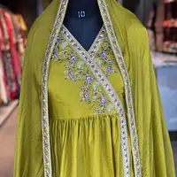 EMBROIDERED PLAZO SUIT SET - Mehndi green - 38