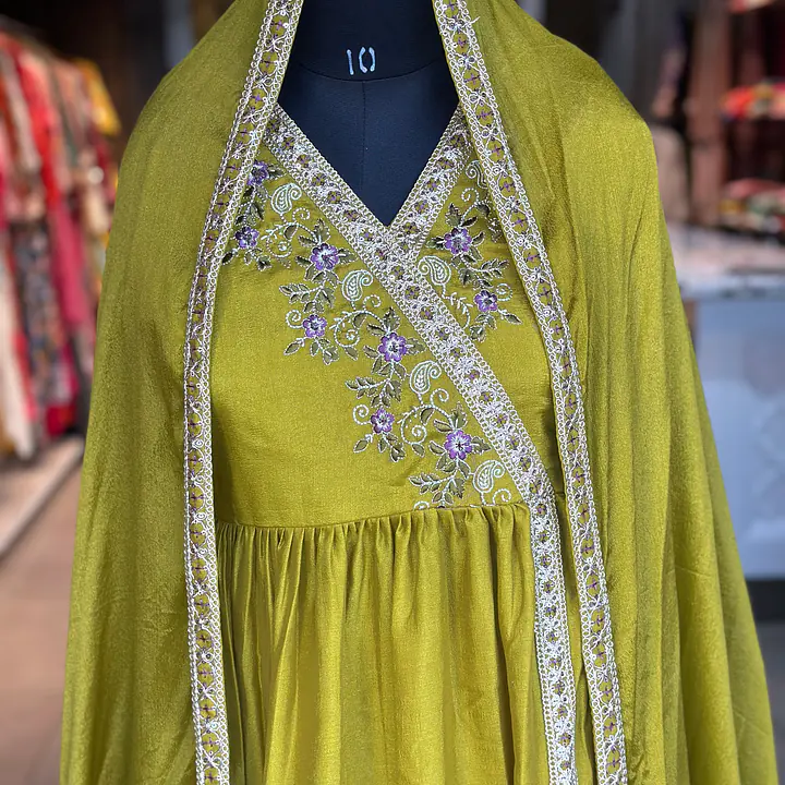 EMBROIDERED PLAZO SUIT SET - Mehndi green - 38