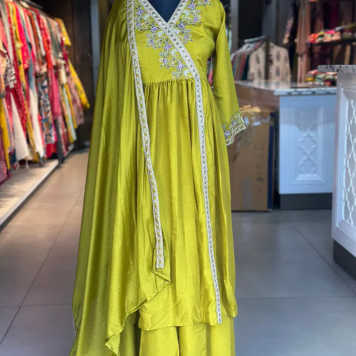 EMBROIDERED PLAZO SUIT SET - Peacock Blue - 38