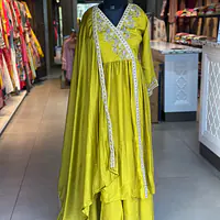 EMBROIDERED PLAZO SUIT SET - Mehndi green - 40