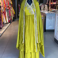 EMBROIDERED PLAZO SUIT SET - Peacock Blue - 40