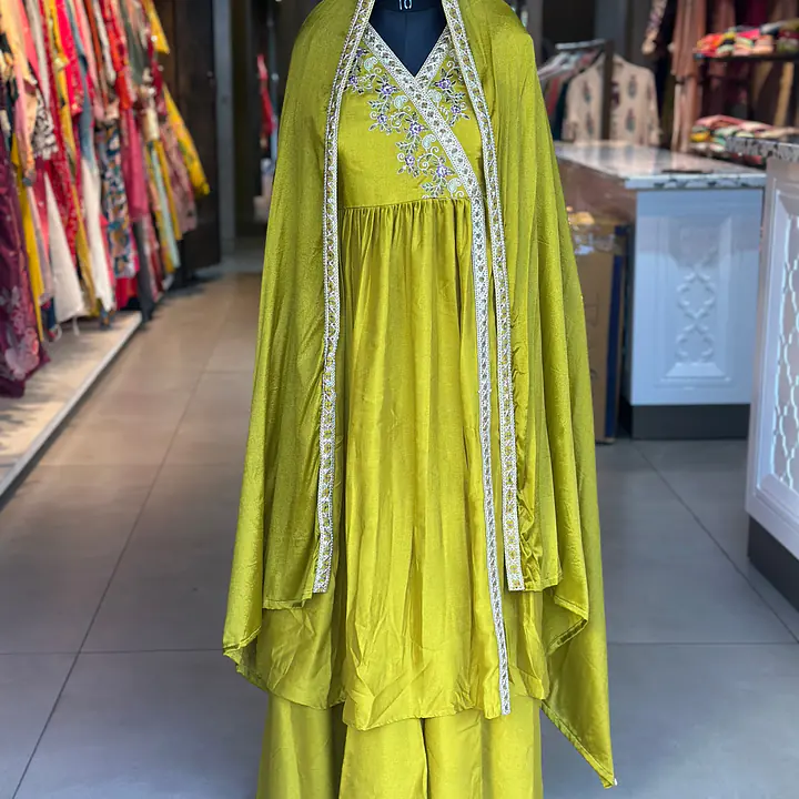 EMBROIDERED PLAZO SUIT SET - Peacock Blue - 40