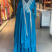 EMBROIDERED PLAZO SUIT SET - Peacock Blue - 44