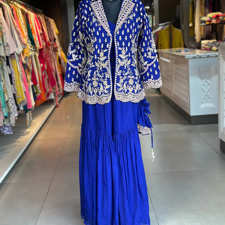 INDO-FUSION SHRARA WITH JACKET SET - Blue - 38