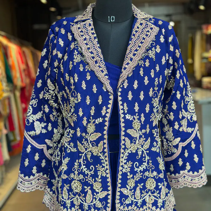 INDO-FUSION SHRARA WITH JACKET SET - Blue - 40