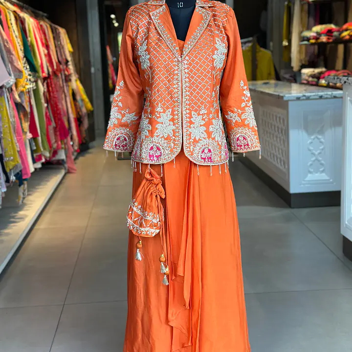 INDO-FUSION IN JACKET SET - Orange - 38