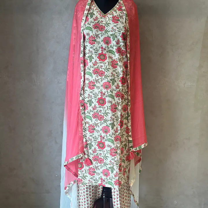 FLORAL THREE PIECE COTTON SUIT SET - 38