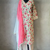 FLORAL THREE PIECE COTTON SUIT SET - 40
