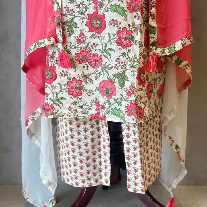 FLORAL THREE PIECE COTTON SUIT SET - 44