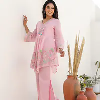 TRENDY EMBROIDERED CO-ORD SET - Baby Pink - 38