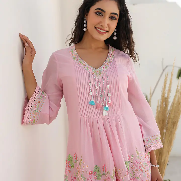 TRENDY EMBROIDERED CO-ORD SET - Sky Blue (PASTEL MINT GREEN) - 42