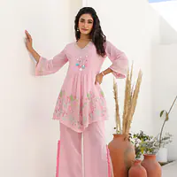 TRENDY EMBROIDERED CO-ORD SET - Baby Pink - 40