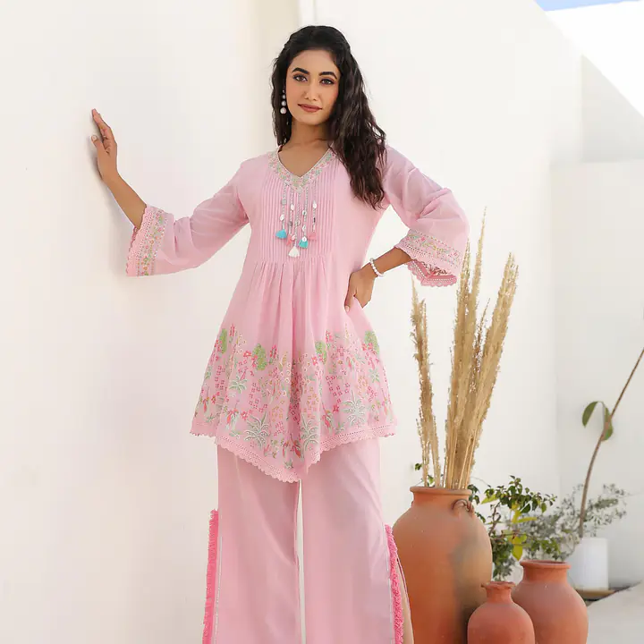TRENDY EMBROIDERED CO-ORD SET - Baby Pink - 40