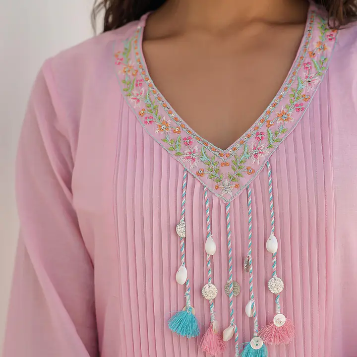 TRENDY EMBROIDERED CO-ORD SET - Baby Pink - 42