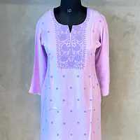 EMBROIDERED SHORT KURTI - BABY PINK - 38